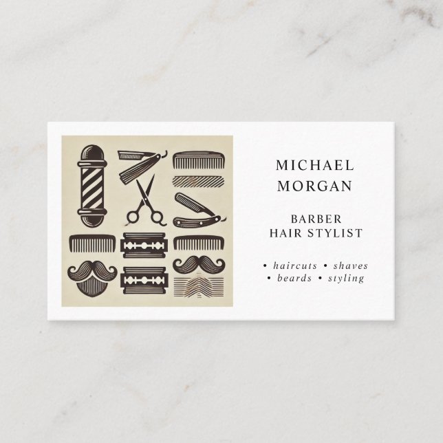 Carte De Visite Les outils du commerce du simple barbier (Devant)