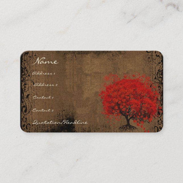 Carte De Visite Les Racines De L'Arbre Rouge Frottent Coeurs Mysté (Devant)