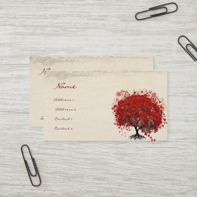 Carte De Visite Les racines des feuilles du coeur rouge tourbillon (Devant/Arrière en situation)