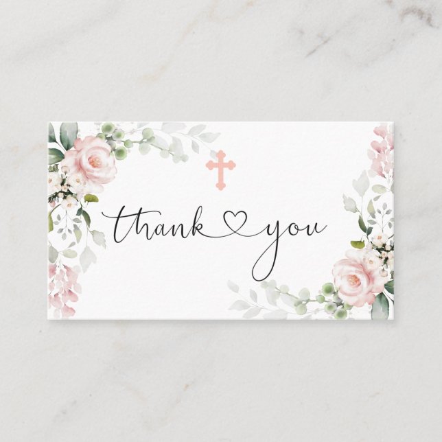 Carte De Visite Les roses roses traversent le Merci du baptême (Devant)