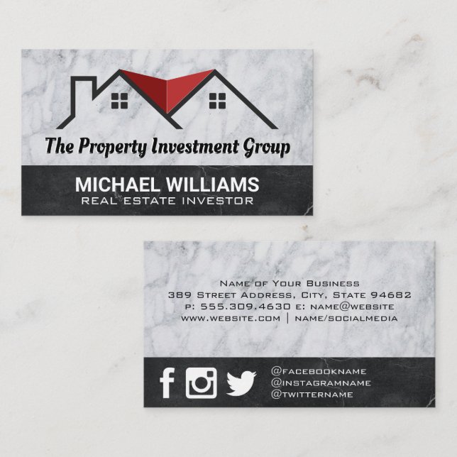 Carte De Visite Les toits de la maison | Logo immobilier (Devant / Derrière)