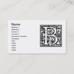 Carte De Visite Lettre B Monogramme médiéval Art Nouveau