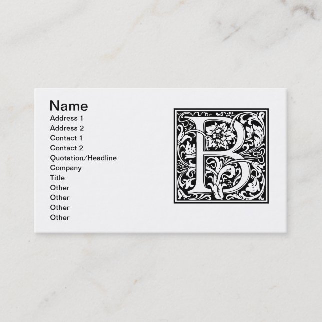 Carte De Visite Lettre B Monogramme médiéval Art Nouveau (Devant)