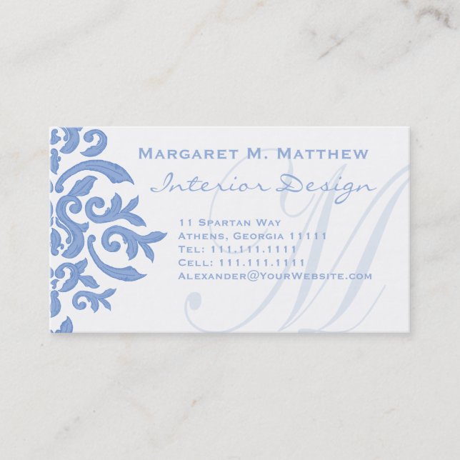 CARTE DE VISITE LETTRE BLEUE ET BLANCHE DEMANDÉE M (Devant)