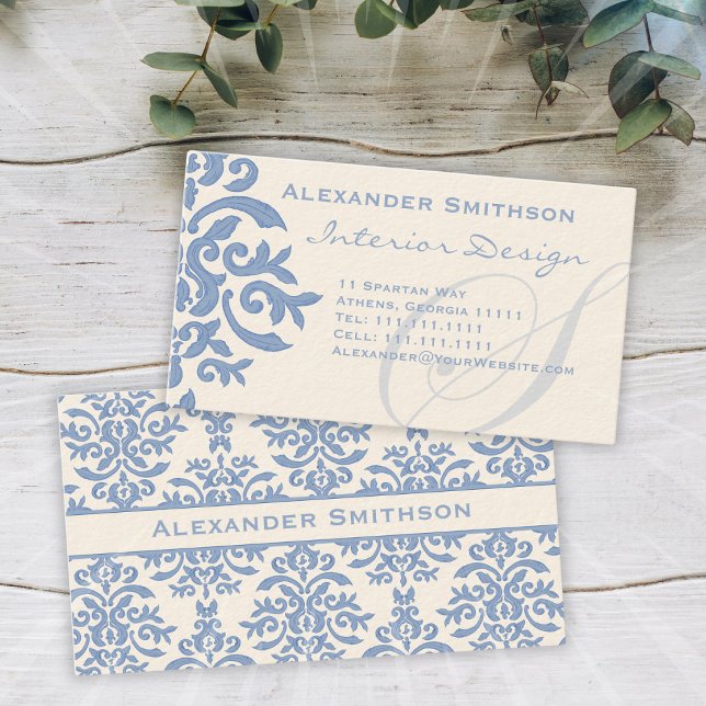 Carte De Visite LETTRE BLEUE ET CRÈME DamASSE S (Créateur téléchargé)
