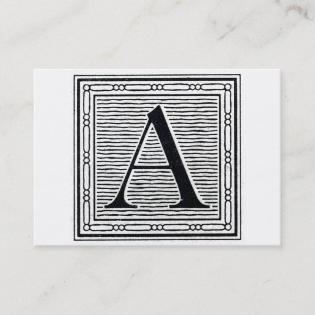 Carte De Visite Lettre bloc "A" Woodblock Initial (Devant)
