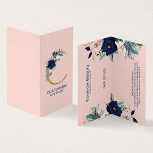 Carte De Visite Lettre C Navy-Blue & rose marina fleurit Bus