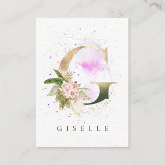 Carte De Visite LETTRE D'OR Floral Élégante Aquarelle rose