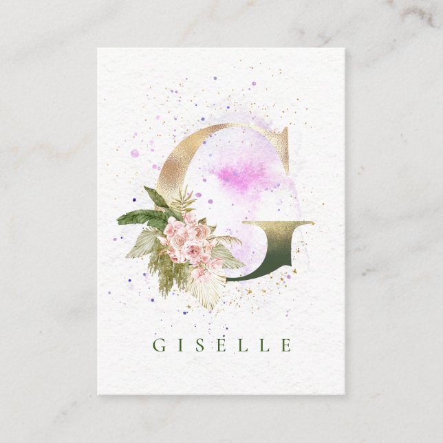Carte De Visite LETTRE D'OR Floral Élégante Aquarelle rose (Devant)