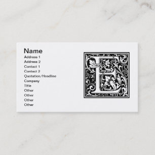 Carte De Visite Lettre E Monogramme médiéval Art Nouveau