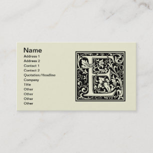 Carte De Visite Lettre E Monogramme médiéval Art Nouveau