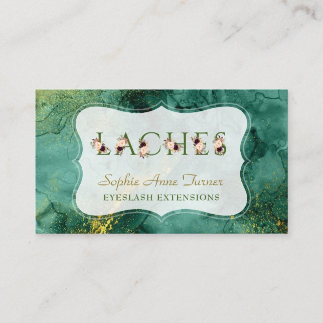 Carte De Visite LETTRE Florale Malachite tendance Prolongations de (Devant)