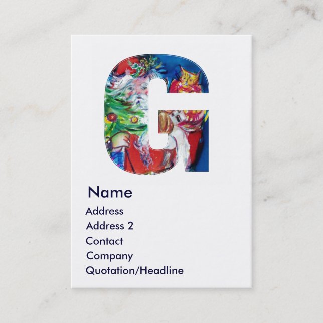 CARTE DE VISITE LETTRE G DE NOËL / PÈRE NOËL AVEC ARBRE DE NOËL (Devant)