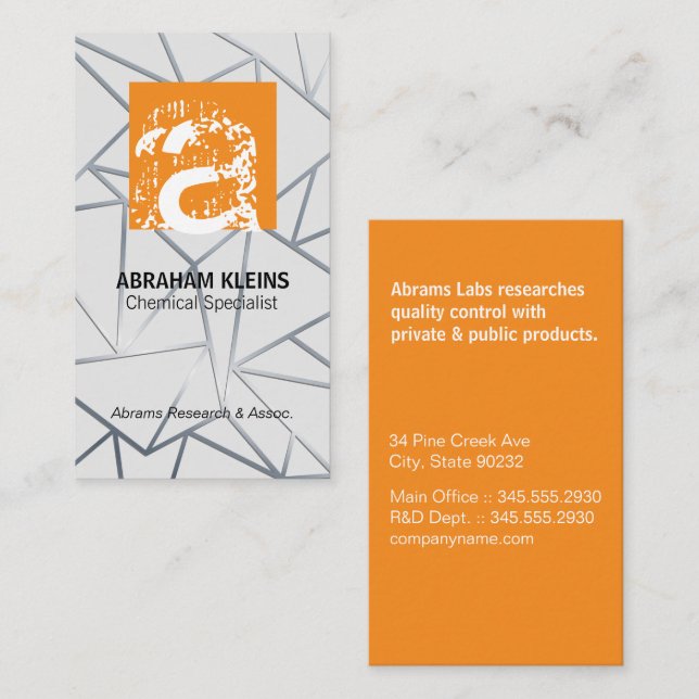 Carte De Visite LETTRE GRANDE | Orange | Géométrique (Devant / Derrière)