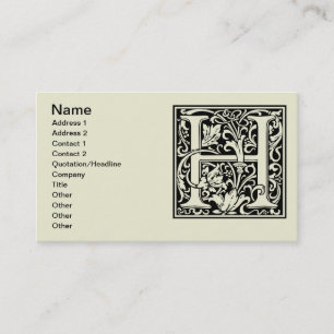 Carte De Visite Lettre H Monogramme médiéval Art Nouveau