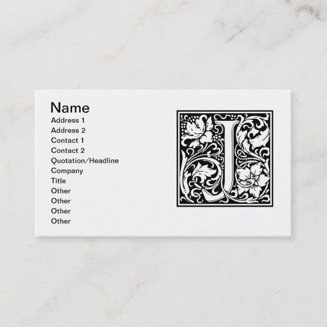 Carte De Visite Lettre J Monogramme médiéval Art Nouveau (Devant)