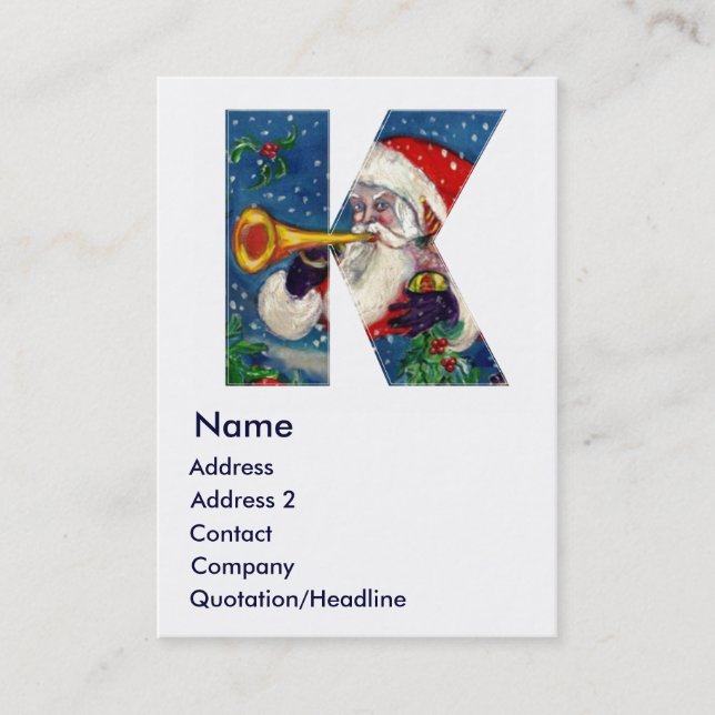 CARTE DE VISITE LETTRE K DE NOËL / MONOGRAMME BUGLER DE PÈRE NOËL (Devant)