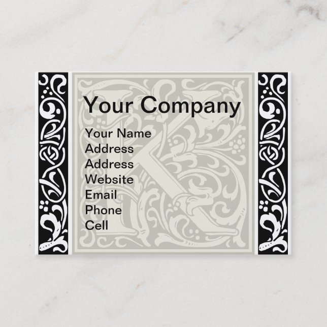 Carte De Visite Lettre K Monogramme médiéval Art Nouveau (Devant)