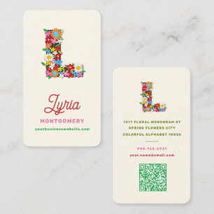 Carte De Visite Lettre L Monogramme de l'Alphabet Fleurissant Élég