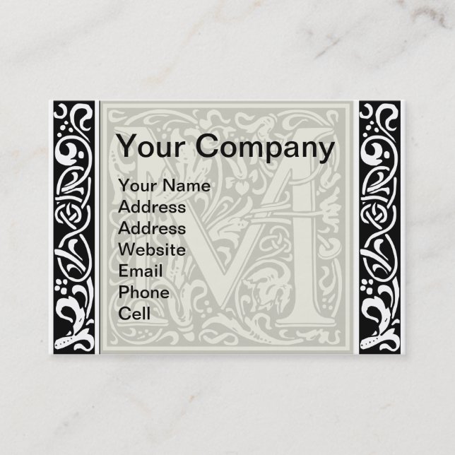 Carte De Visite Lettre M Monogramme médiéval Art Nouveau (Devant)