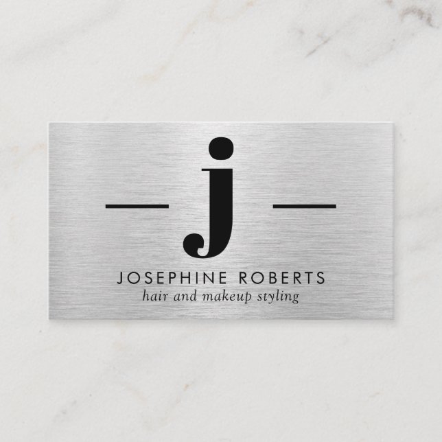 Carte De Visite LETTRE Métal Brossé Argent J Maquillage de cheveux (Devant)