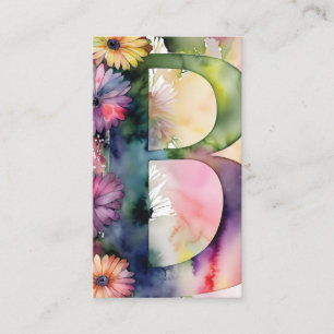 Carte De Visite Lettre monogramme B Aquarelle florale simple et ch