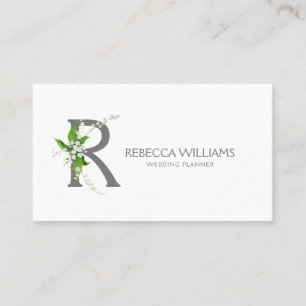 Carte De Visite Lettre monogramme floral de bouquet blanc R