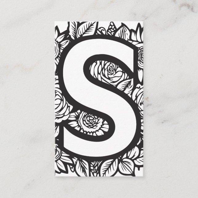 Carte De Visite Lettre monogramme S Simple Floral noir et blanc (Devant)