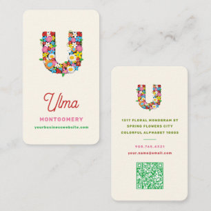 Carte De Visite Lettre monogramme U Fleurs de jardin colorées de p