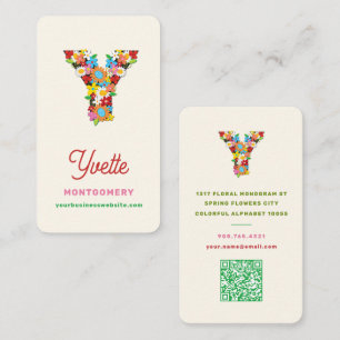 Carte De Visite Lettre monogramme Y Fleurs colorées de printemps J