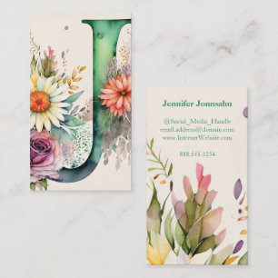 Carte De Visite LETTRE MONOMOBILE J Aquarelle Florale Chic Simple