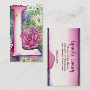 Carte De Visite LETTRE MONOMOBILE L Aquarelle Florale Chic Simple