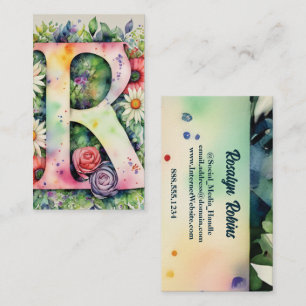 Carte De Visite LETTRE MONOMOBILE R Aquarelle Florale Chic Simple