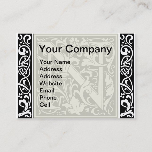 Carte De Visite Lettre N Monogramme médiéval Art Nouveau (Devant)