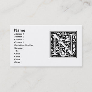 Carte De Visite Lettre N Monogramme médiéval Art Nouveau