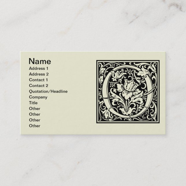 Carte De Visite Lettre O Monogramme Médiéval Art Nouveau (Devant)