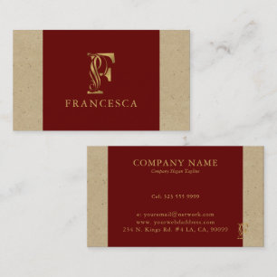 Carte De Visite Lettre or fantaisie F Monogramme sur rouge et cart