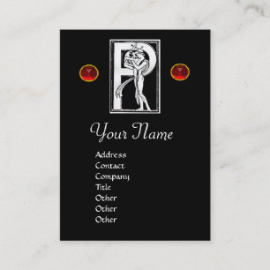 Carte De Visite LETTRE P MONOGRAM ANTIQUE FIGURE Blanc noir