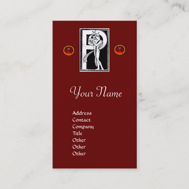 Carte De Visite LETTRE P MONOGRAM ANTIQUE FIGURE Rouge Noir Blanc (Devant)