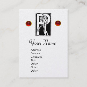 Carte De Visite LETTRE P MONOGRAM, RUBY ROUGE, perle blanche noire