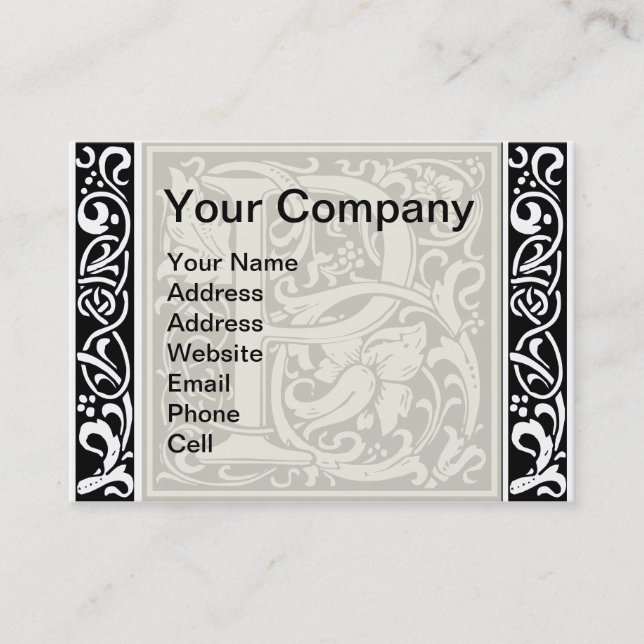 Carte De Visite Lettre P Monogramme médiéval Art Nouveau (Devant)