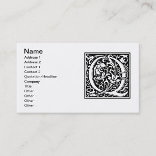 Carte De Visite Lettre Q Monogramme médiéval Art Nouveau