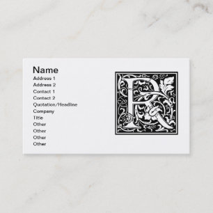 Carte De Visite Lettre R Monogramme médiéval Art Nouveau