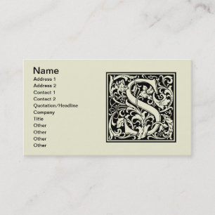 Carte De Visite Lettre S Monogramme médiéval Art Nouveau