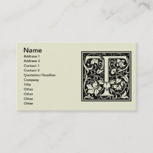 Carte De Visite Lettre T Monogramme médiéval Art Nouveau
