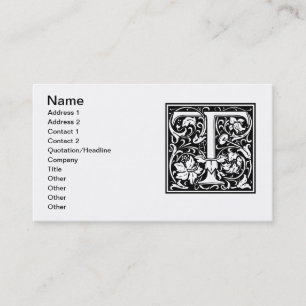 Carte De Visite Lettre T Monogramme médiéval Art Nouveau