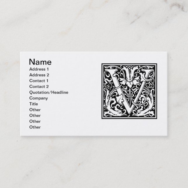 Carte De Visite Lettre V Monogramme médiéval Art Nouveau (Devant)