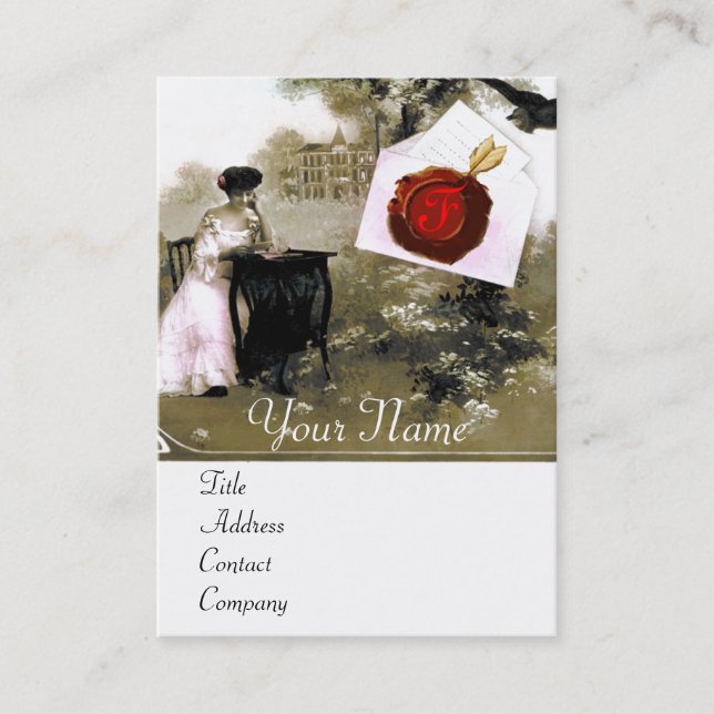 CARTE DE VISITE LETTRE VALENTINE ROMANTIQUE, MONOGRAMME DE SCEAU D (Devant)