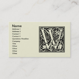 Carte De Visite Lettre W Monogramme médiéval Art Nouveau