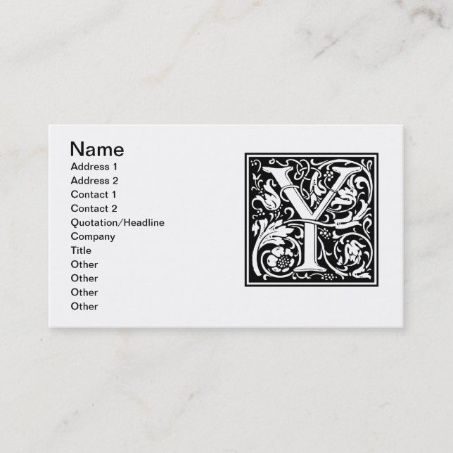 Carte De Visite Lettre Y Monogramme médiéval Art Nouveau (Devant)